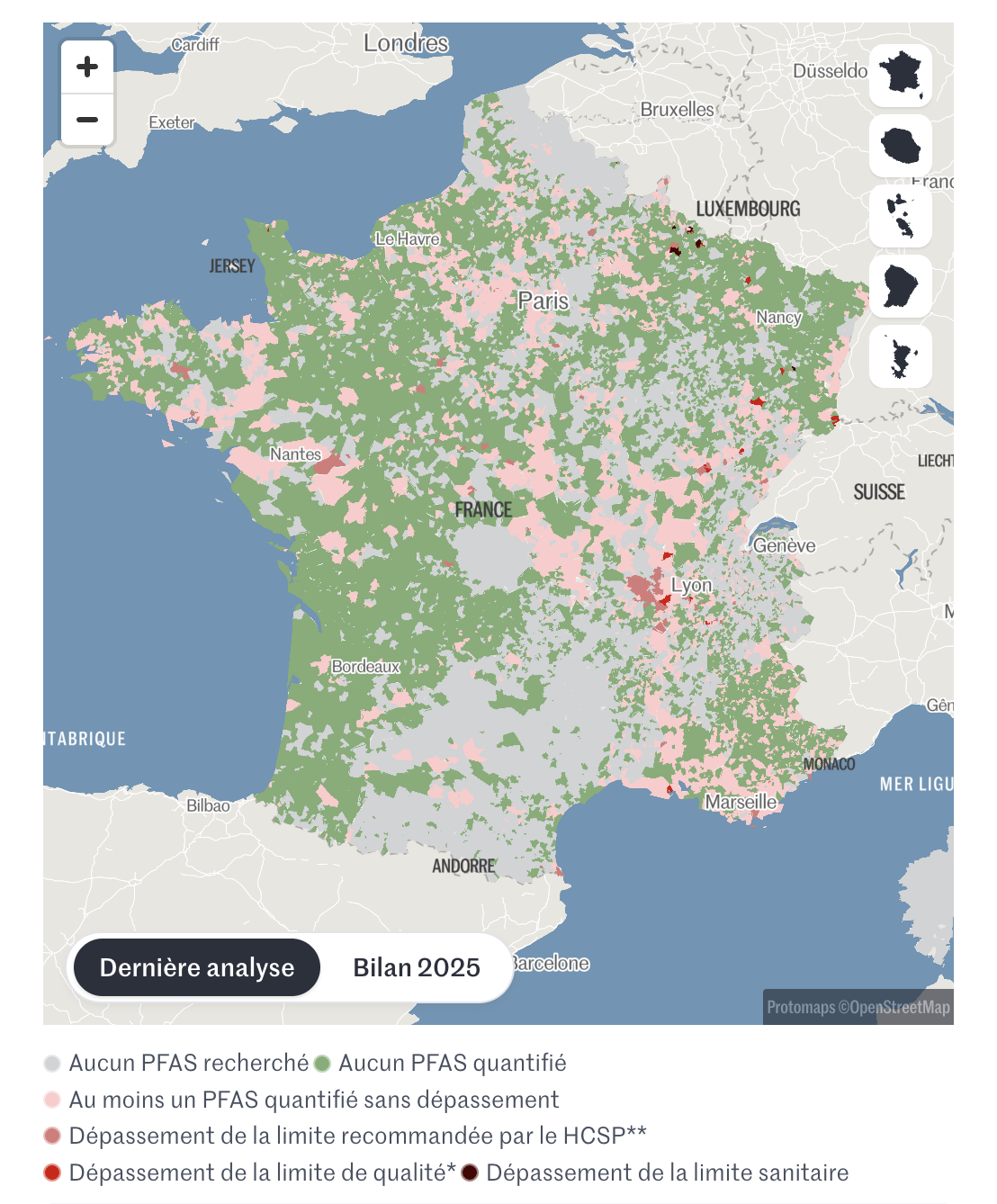 An unprecedented interactive map makes it possible to identify the pollutants present in the drinking water supplied to each address