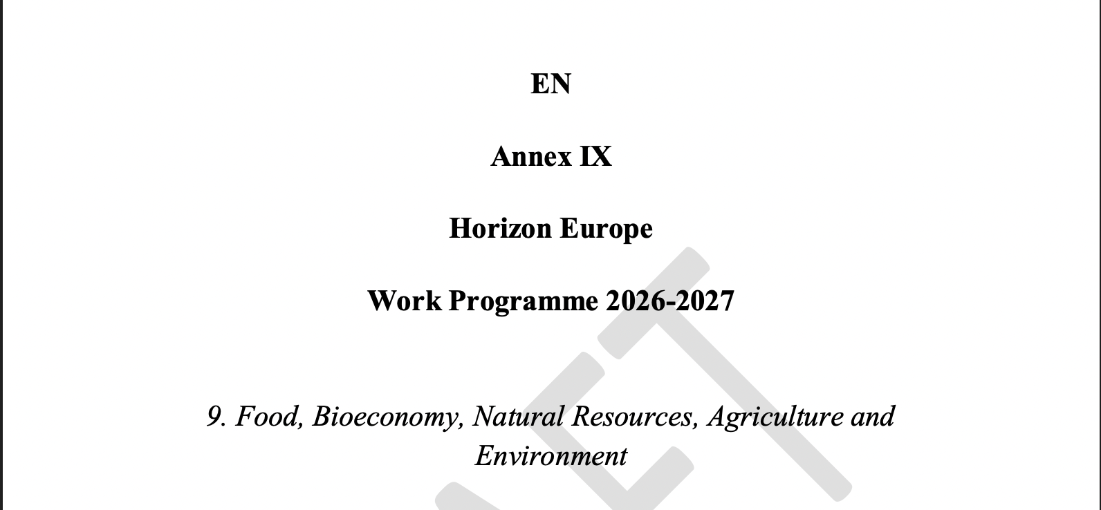 Call for projects — Horizon Europe 2026–2027 drafts (Cluster 6, water-related)